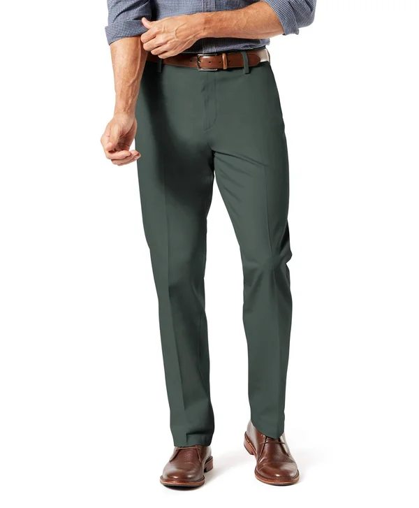 Dockers Men's Signature Lux Cotton Straight Fit Creased Stretch Khaki Pants - Olive Grove