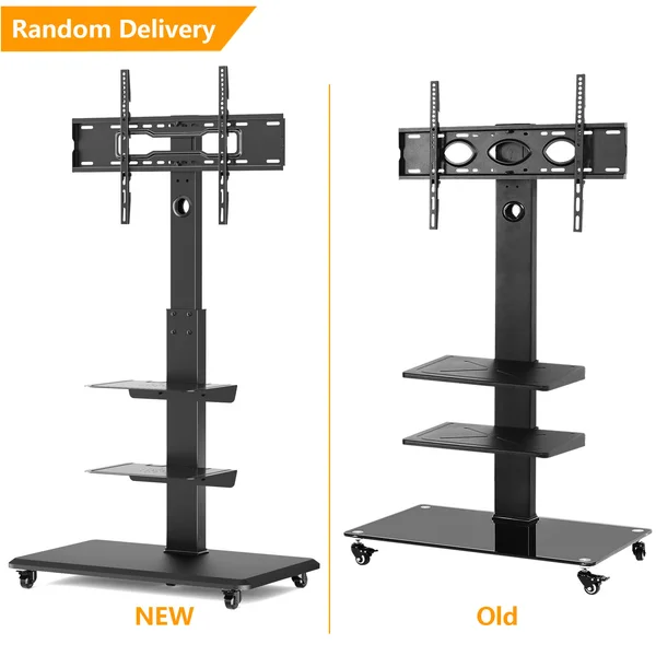 Modern Black Rolling TV Stand for TVs Up to 70 inch Black Metal Shelf