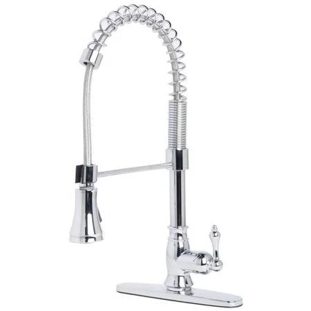 Builders Shoppe 1411CP Single Handle Spring Pull-Down Kitchen Faucet Chrome Finish - Silver
