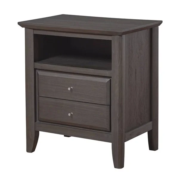 Benzara BM187657 Wooden Nightstand with Two Drawers and One Shelf Gray