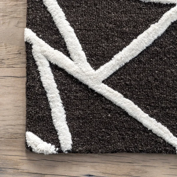 5'x8' Rectangle Hand Made Woven Geometric Wool Area Rug Black - nuLOOM