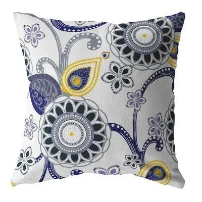 Flower Circles Suede Blown and Closed Pillow Orange, Light Green, Gray on Indigo Bungalow Rose Color: Yellow/Gray/White, Size: 1