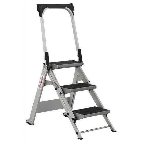 Westward 44YY13 3 Steps - Aluminum Step Stool, 300 lb. Load Capacity, Silver