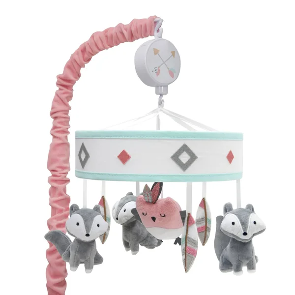 Lambs & Ivy Little Spirit Coral/Mint Southwest Fox & Owl Musical Baby Crib Mobile