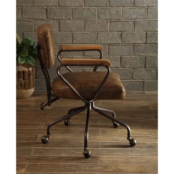 Bowery Hill Leather Swivel Office Chair in Vintage Whiskey