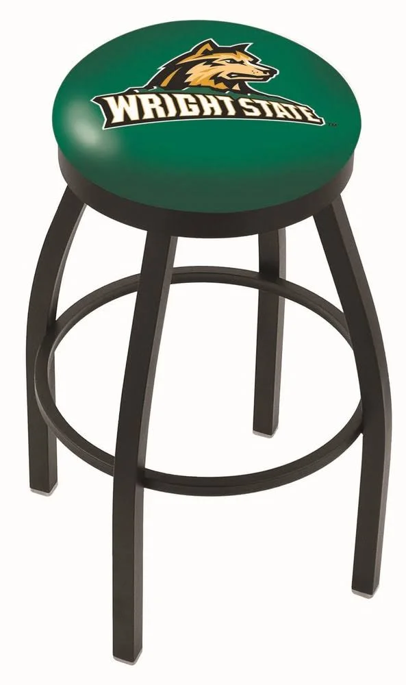 Wright State Raiders HBS Black Swivel Bar Stool with Green Cushion (25x22)