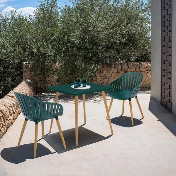 Armen Living SETODNAGREEN3A Nassau Outdoor Green Eucalyptus Dining Set - 3 Piece