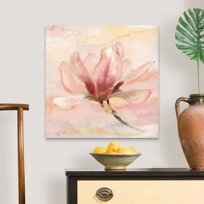 Dreamy Magnolia II - Painting Print on Canvas House of Hampton Format: Wrapped Canvas, Size: 24x22 H x 24x22 W x 1.25x22 D