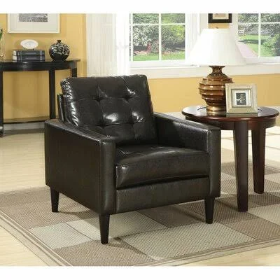 Marburger 30x22 Wide Tufted Club Chair George Oliver Fabric: Black Faux Leather