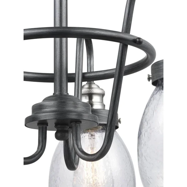 Progress Lighting Crofton 3-Light Rustic Pewter Chandelier/Brushed Nickel/Glass