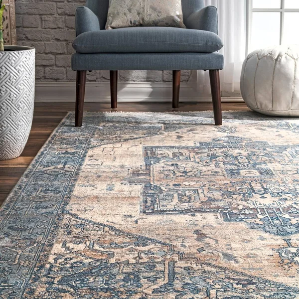 nuLOOM Rugs Ehtel Medallion Fringe Light Blue 2& 6x22 x 8& Runner Rug