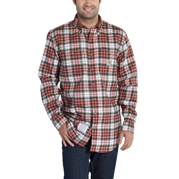 Carhartt Men's Dark Crimson/Black Flame-Resistant Classic Plaid Shirt