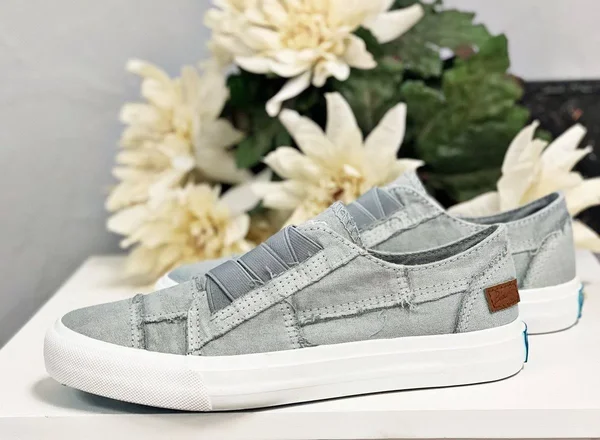 Blowfish Marley Sweet Gray Washed Canvas Slip on Comfortable Fashion Sneakers (5.5, Sweet Gray Color Washed Canva)