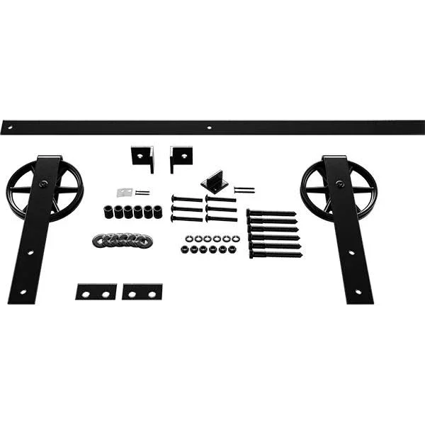 Goldberg Brothers Premium Wagon Wheel Strap Barn Door Hardware Set w/ 6& Track for 2 1/4 inch Doors - Black, Size: Track Length