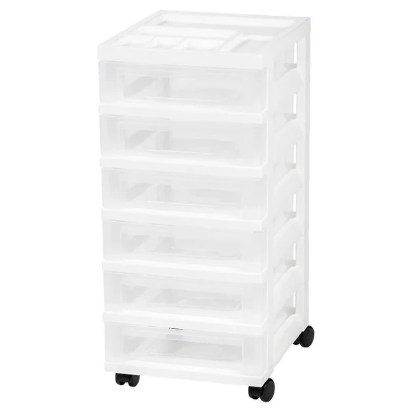 Iris USA 6-Drawer Rolling Storage Cart with Organizer Top, White