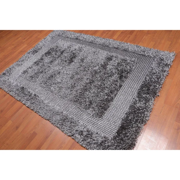 Hand Made Shag Silver Grey, Shag Polyster Modern & Contemporary Oriental Area Rug (5x7) - 5& x 7&6x22