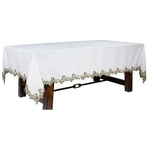 Xia Home Fashions Holiday Holly Embroidered Cutwork Tablecloth - Green