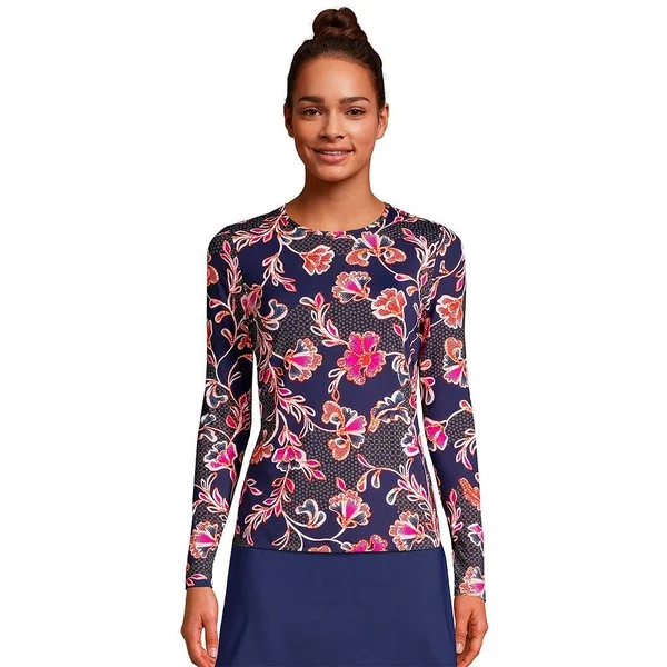 Women's Lands& End UPF 50 Long Sleeve Rash Guard - Size: Medium, Blue
