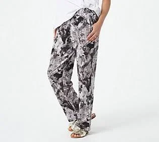 Belle by Kim Gravel Shiborri Print Knit Beach Pant, Size 2X, Black