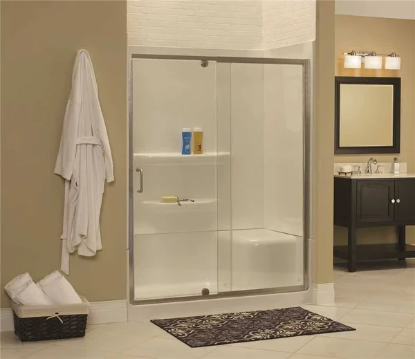 Foremost Cove Frameless Pivot Door and PANEL - 1/4 in. Clear Glass, 54-60 in. W. x 69 in. H., Silver - CVDP6069-CL-SV