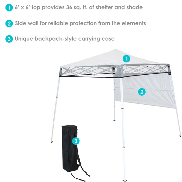 Sunnydaze 7.5 x 7.5 Foot Slant Leg Backpack Canopy - White