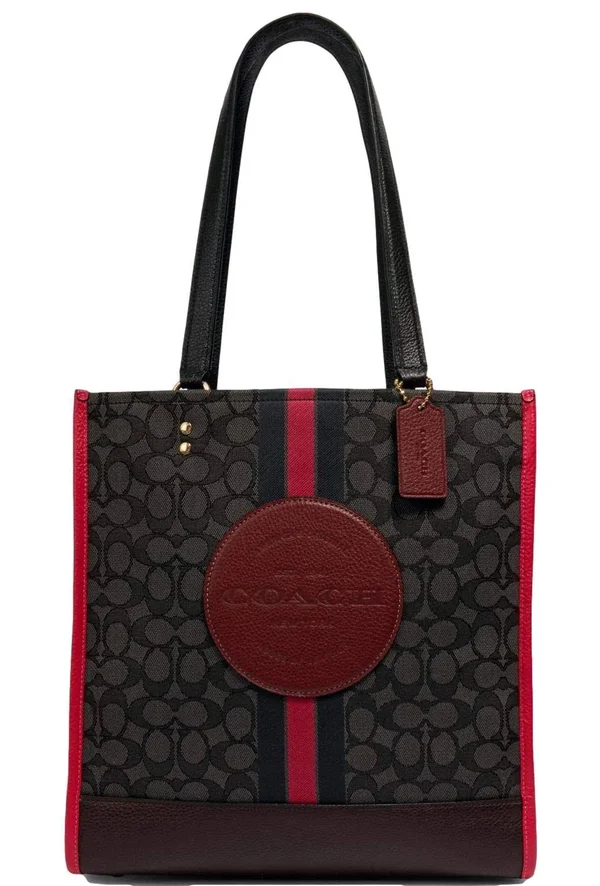 Coach Dempsey Tote Signature Jacquard Stripe Logo Patch Pink Purse Nwt