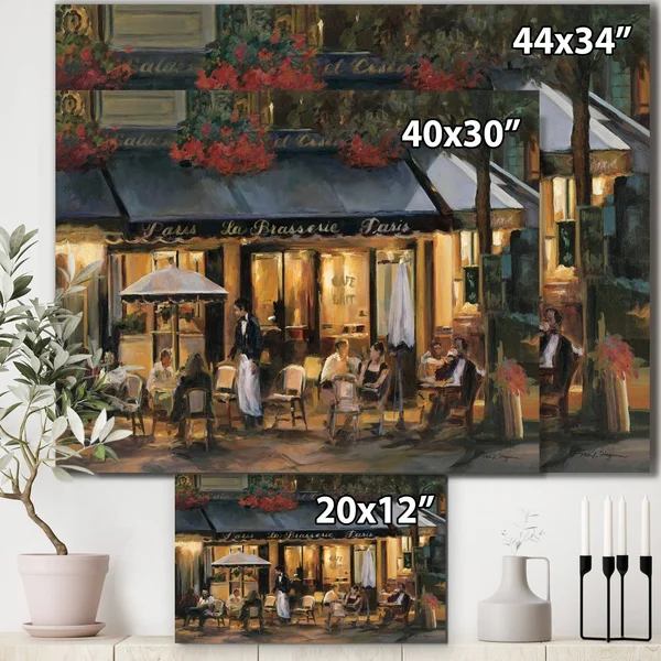 Porch & den La Brasserie of Champs-Elysees Paris& Gallery-Wrapped Canvas - Grey - 32 in. Wide x 24 in. High