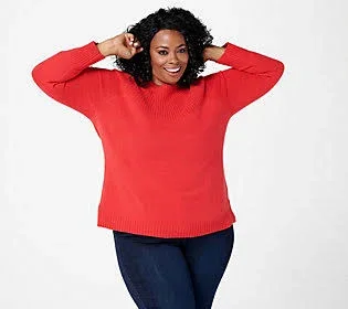 Isaac Mizrahi Live! Ribbed Neck Pullover Sweater - Size 5X, Classic Red