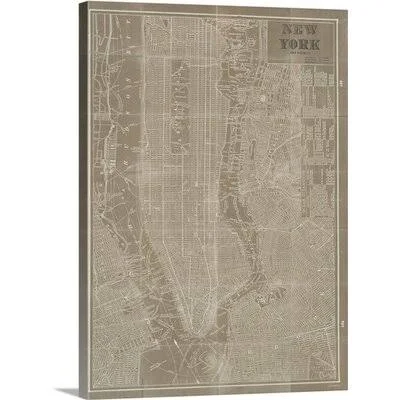 &Blueprint Map New York Taupe& by Sue Schlabach Graphic Art Print Great Big Canvas Size: 48x22 H x 36x22 W x 1.5x22 D, Format: C