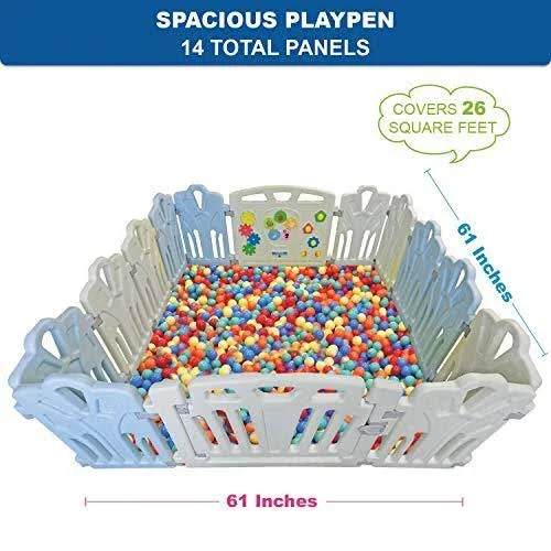Baby Playpen Kids Activity Center - 14 Panel - Safety Play Yard Area - Indoor, Outdoor Portable Fence, Adjustable, Non-Toxic, M