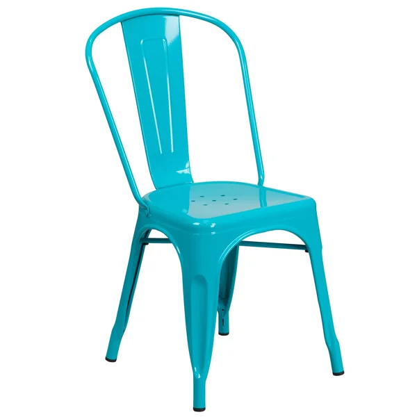 Metal Indoor-Outdoor Stackable Chair - Crystal Teal-Blue