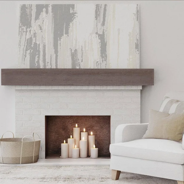 Ekena Millwork MANURS04X08X84AE 4x22H x 8x22D x 84x22W Rough Sawn Faux Wood Fireplace Mantel, Aged Pecan