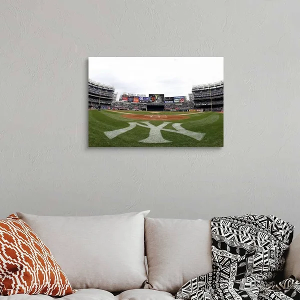 View from Field Level Prior During A Game at Yankee Stadium in New York City - Large Solid-Faced Canvas Wall Art Print, Great B