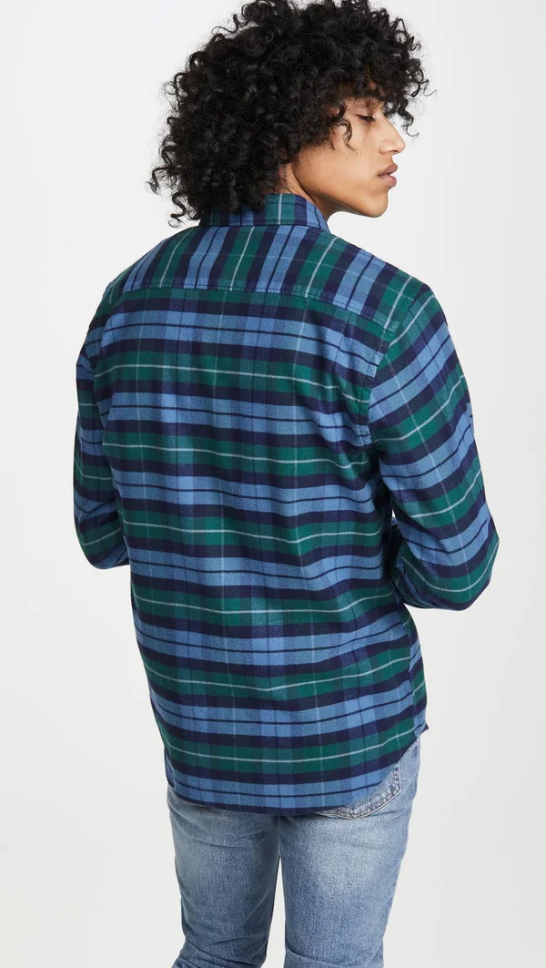 Faherty Men's Stretch Seaview Flannel - Blue Green Box Plaid XL
