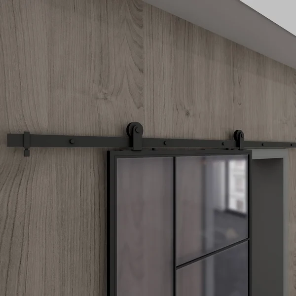 Glass and Metal Opera Barn Door Kit Colonial Elegance Finish: Frosted