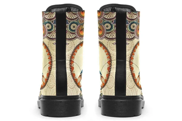 Tan Peace Mandala Boots - Peace Sign Boots, YesWeVibe Women's Boots, Black Sole, US 8, EU39.5