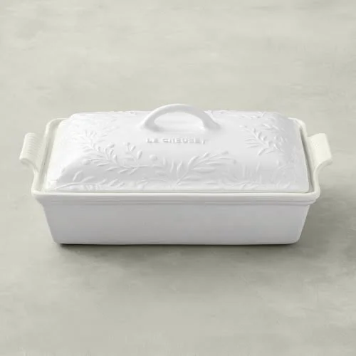 Le Creuset Stoneware Olive Branch Collection Heritage Rectangular Casserole, Matte Cotton, 4 qt.