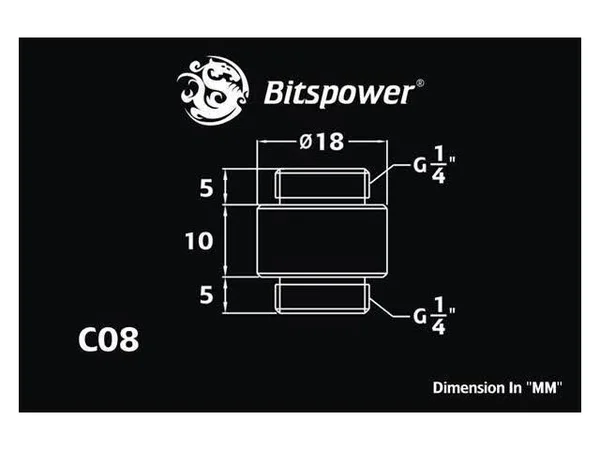 Bitspower G1/4x22 10mm Male to Male Fitting, Matte Black