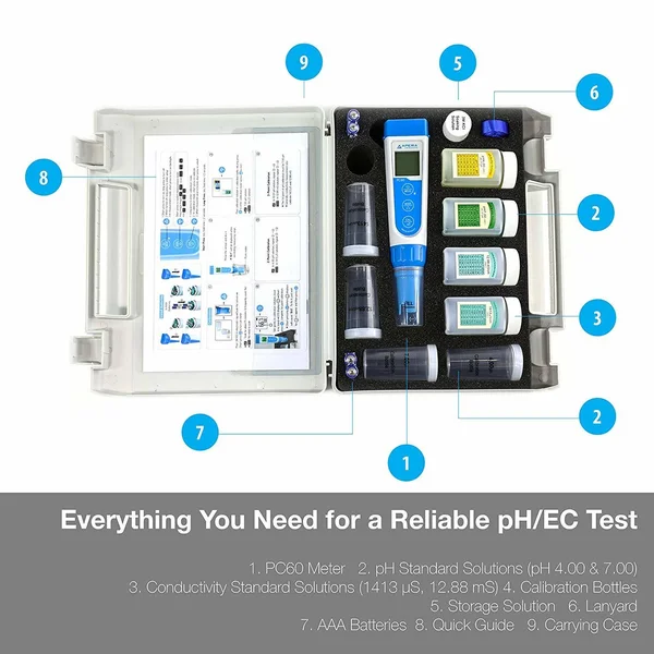 Apera Instruments AI316 Multi-Parameter Pocket Tester, Replaceable Probe, PC60 Premium 5-in-1 Waterproof pH/Conductivity/TDS/Sal