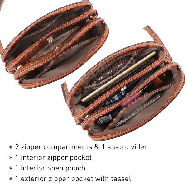 Dasein Ostrich Embossed Leather Crossbody Messenger Bag - Purple