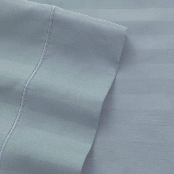 Elite Home Products Cool Comfort Cotton Satin Stripe Sheet Set - Pale Blue - California King
