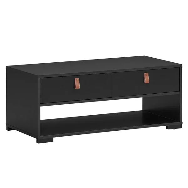 Costway Coffee Table Wood Accent Cocktail Table w/ 2 Drawers & Open Storage Shelf Black