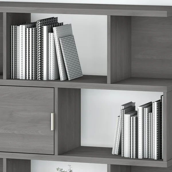 Kathy Ireland Home by Bush Furniture Madison Avenue Large Geometric Etagere Bookcase with Doors Modern Gray