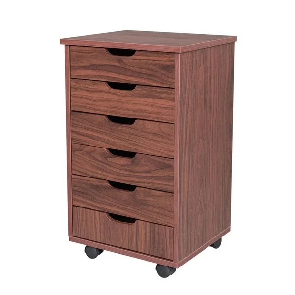 Six Drawers MDF with PVC Wooden Filing Cabinet Dark Walnut Color - Natural