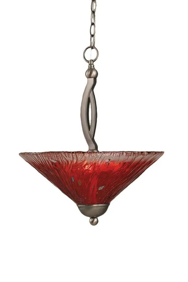 Toltec Lighting-274-BN-716-Bow - Two Light Pendant Brushed Nickel Finish with Raspberry Crystal Glass