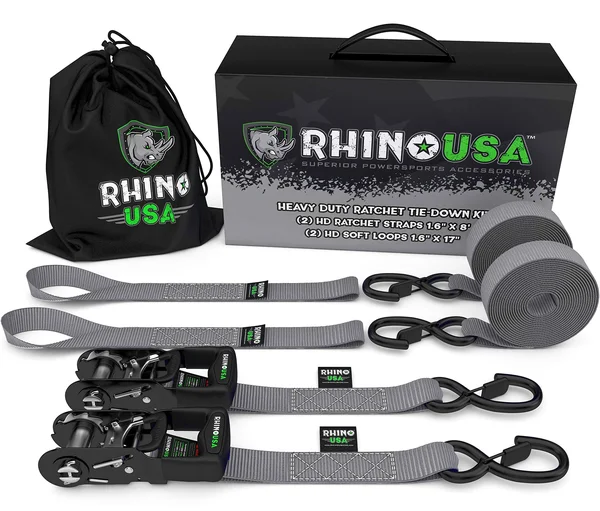 Rhino USA Ratchet Straps Tie Down Kit - 5, 208 Break Strength - Includes (2) Heavy Duty 1.6x22 x 8& Rachet Tiedowns with Padded Ha