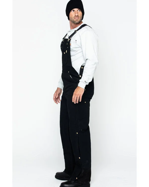 Carhartt Men's Duck Zip-to-Thigh Quilt-Lined Bib Overalls - Black