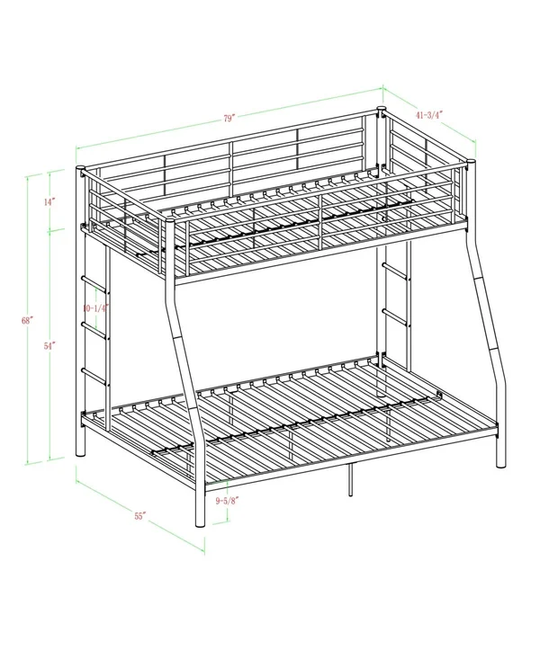 Premium Metal Twin Over Full Bunk Bed - Black - Black