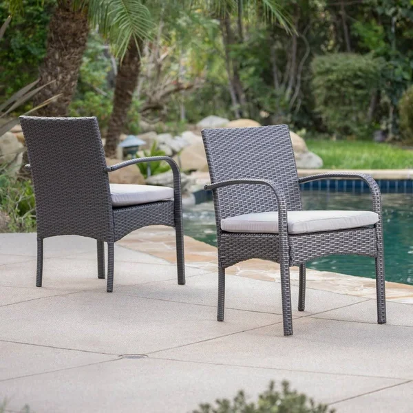Cordoba 2pk Wicker Patio Dining Chair with Cushion - Brown - Christopher Knight Home