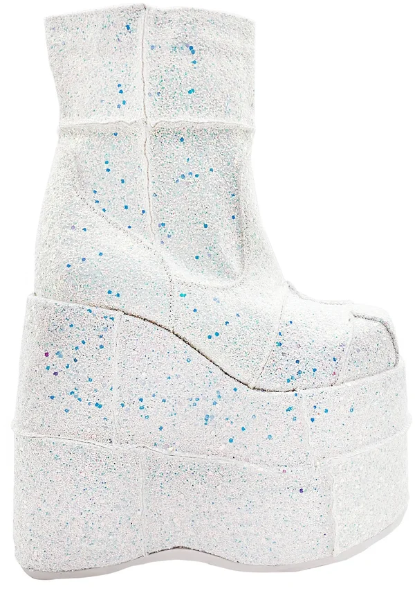 STACK-201G, Men's GOGO Platform Wedge Glitters Ankle Boots, White Size : 7 - FUNkyPair.com